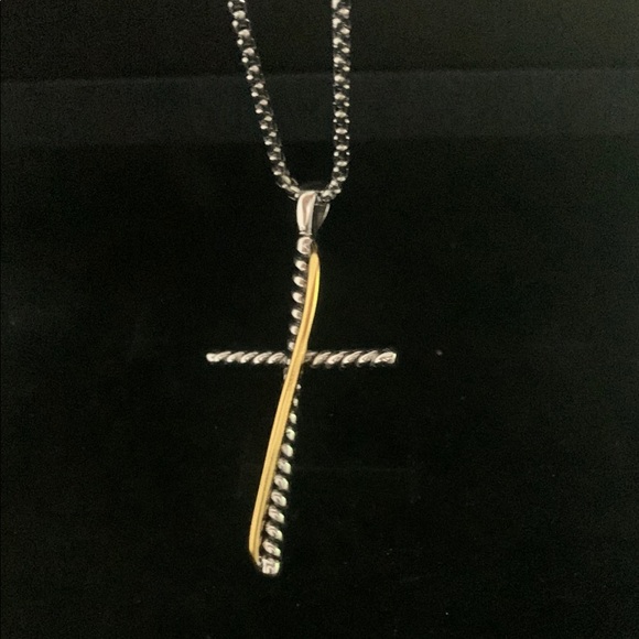 David Yurman Silver and Gold Cross Necklace - Picture 1 of 5